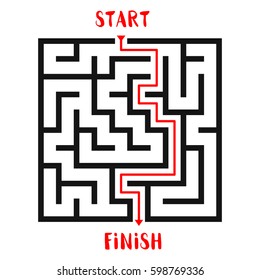 Maze Game with solution background. Labyrinth with Entry and Exit. Vector Illustration.