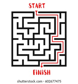 Maze Game with solution background. Labyrinth with Entry and Exit. Vector Illustration.