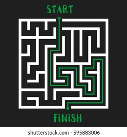 Maze Game with solution. Labyrinth with Entry and Exit. Vector Illustration.