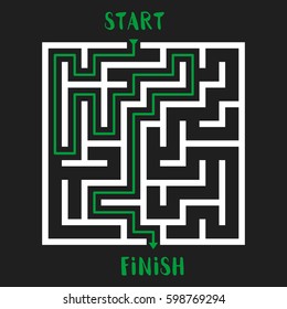 Maze Game with solution. Labyrinth with Entry and Exit. Vector Illustration.