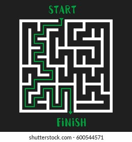 Maze Game with solution. Labyrinth with Entry and Exit. Vector Illustration.