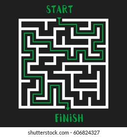 Maze Game with solution. Labyrinth with Entry and Exit. Vector Illustration.