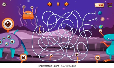 Maze game with space theme template illustration