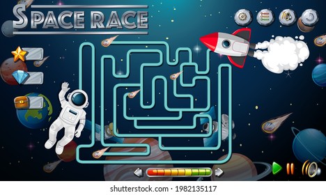 Maze game with space theme template illustration