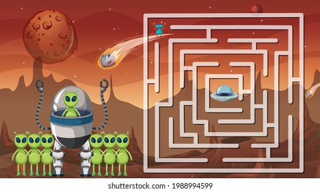 Juego de Maze con ilustración de plantilla de tema de espacio