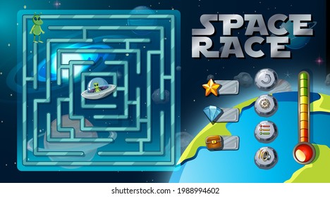 Maze game with space theme template illustration