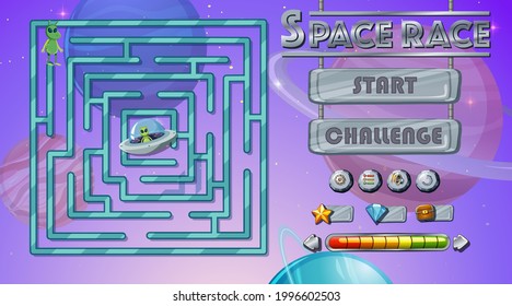 Maze game with space theme template illustration