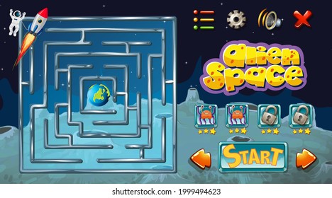 Maze game with space theme template illustration