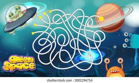 Maze game with space theme template illustration