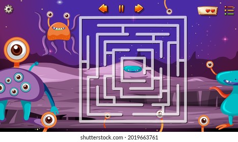 Maze game with space theme template illustration