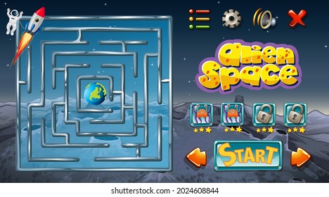 Maze game with space theme template illustration