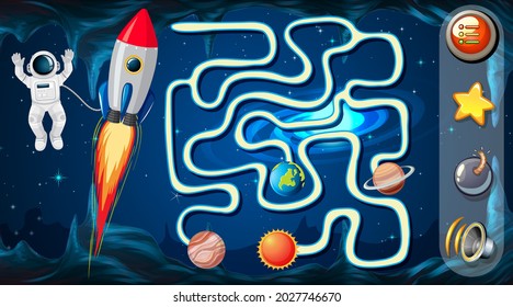 Maze game with space theme template illustration