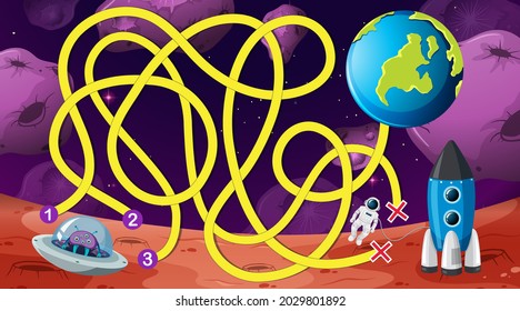 Maze game with space theme template illustration