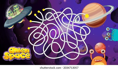 Maze game with space theme template illustration