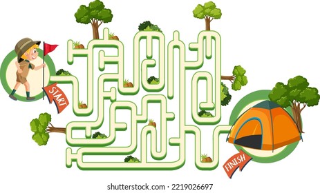 Maze game template in camping theme for kids illustration