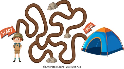 Maze game template in camping theme for kids illustration