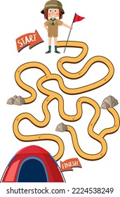 Maze game template in camping theme for kids illustration