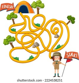 Maze game template in camping theme for kids illustration