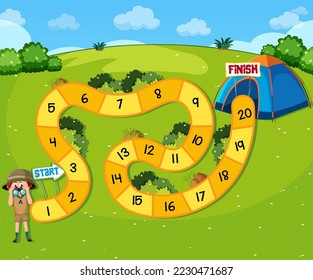 Maze game template in camping theme for kids illustration