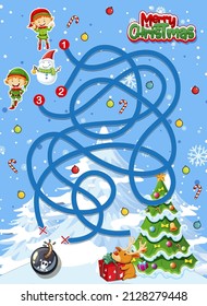 Maze game template with Christmas theme illustration