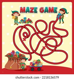 Maze game template in Christmas theme for kids illustration