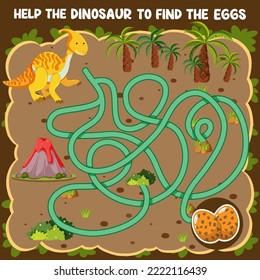 Maze game template in dinosaur theme for kids illustration