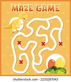 Maze game template in dinosaur theme for kids illustration