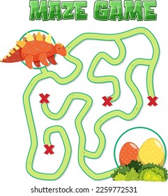 Maze game template in dinosaur theme for kids illustration