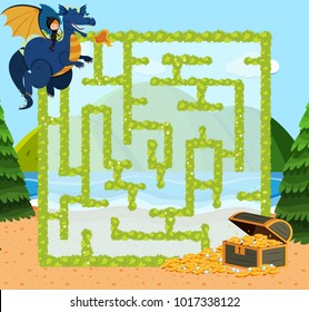 Maze game template with dragon and gold illustration