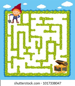 Maze game template with dwarf and sky background illustration
