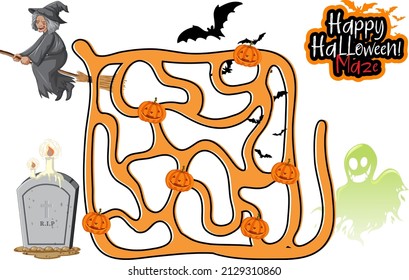 Maze game template in Halloween theme illustration