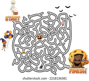 Maze game template in Halloween theme for kids illustration