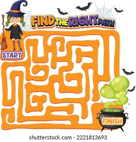 Plantilla de juego Maze en el tema de Halloween para la ilustración infantil