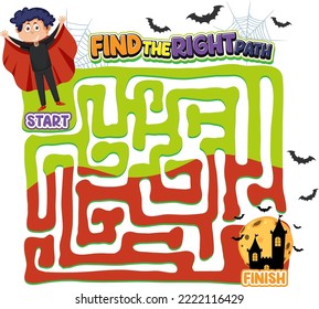 Maze game template in Halloween theme for kids illustration