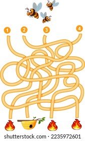Maze-Spielvorlage zum Thema Honigbienen für Kinder-Illustration