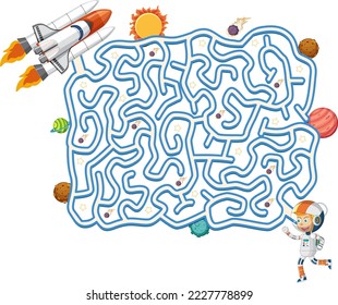 Maze game template in space theme for kids illustration