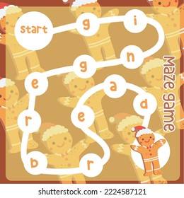 Maze game tracing the word orderly. Printable Christmas theme maze game worksheet for kids. Educational printable sheet. Vector illustration file.