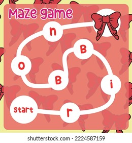 Maze game tracing the word orderly. Printable Christmas theme maze game worksheet for kids. Educational printable sheet. Vector illustration file.