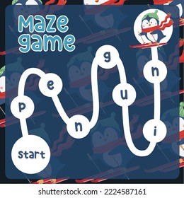 Juego de Maze rastreando la palabra de forma ordenada. Hoja de cálculo de juego de máscaras de temas navideños imprimibles para niños. Hoja didáctica imprimible. Archivo de ilustración del vector.