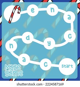 Maze game tracing the word orderly. Printable Christmas theme maze game worksheet for kids. Educational printable sheet. Vector illustration file.