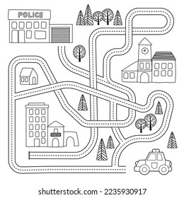 Police Station Coloring Page for Kids, Stock vector