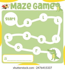Maze Spiel Arbeitsblatt. Arbeitsblatt zum Englisch lernen. Bildungsaktivitäten für Kinder. Druckbare Aktivitätsseite für Kinder. Einfaches, druckbares Arbeitsblatt. 