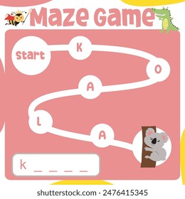 Laberinto hoja de trabajo de juego. Hoja de trabajo para aprender inglés. Actividad educativa para niños. Página de actividad imprimible para niños. Hoja de trabajo educativa imprimible simple. 