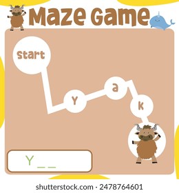 Maze Spiel Arbeitsblatt. Arbeitsblatt zum Englisch lernen. Bildungsaktivitäten für Kinder. Druckbare Aktivitätsseite für Kinder. Einfaches, druckbares Arbeitsblatt. 