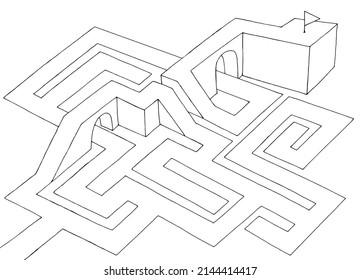 Maze graphic black white sketch top aerial view illustration vector