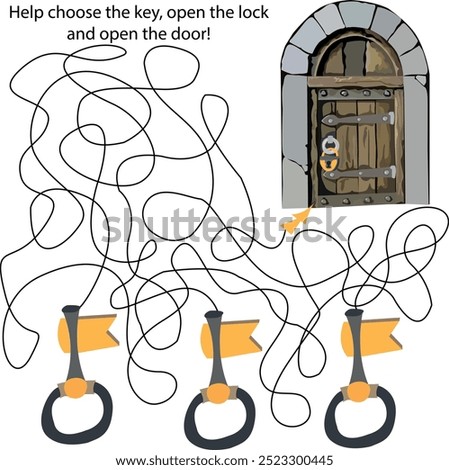 Maze. Graphic design. Help me find the key to the lock