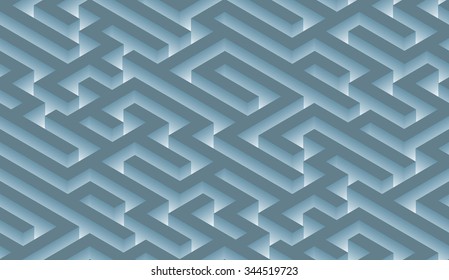 The maze, grey and blue labyrinth - isometric endless pattern. Vector