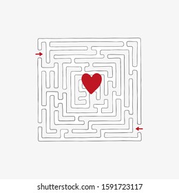 The Maze with the heart. Labyrinth with entry and exit. Game for kids. Visual worksheets.