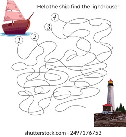 Maze. Help the ship find the way to the lighthouse