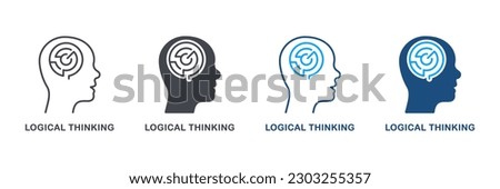 Maze in Human Head Logical Thinking Silhouette and Line Icon Set. Psychology, Creative Intellectual Process Symbol Collection. Mental Circle Labyrinth Pictogram. Isolated Vector Illustration.